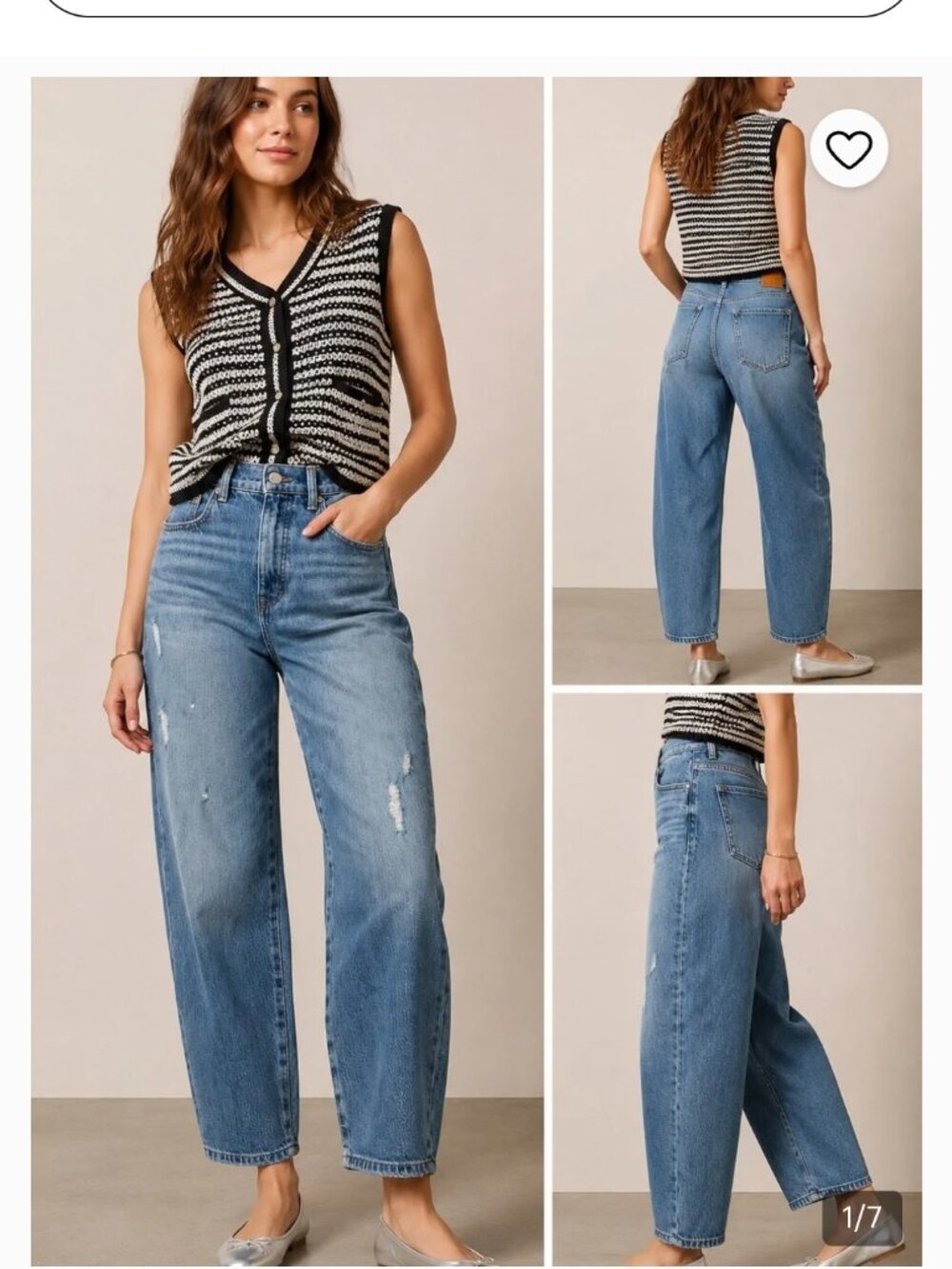 Evereve Ever Vintage Barrel Leg Distressed Blue Jeans Retail $148